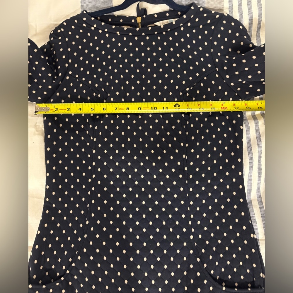 Boden Quilted Polka Dot Dress Navy White Pockets Preppy Chic - Picture 7 of 9